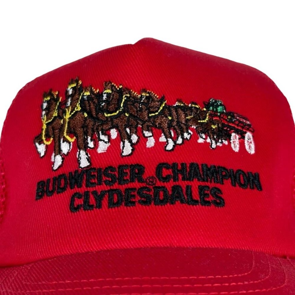 Vintage Budweiser Champion Clydesdales Snapback Trucker Hat RED Stylemaster Cap - Picture 3 of 9
